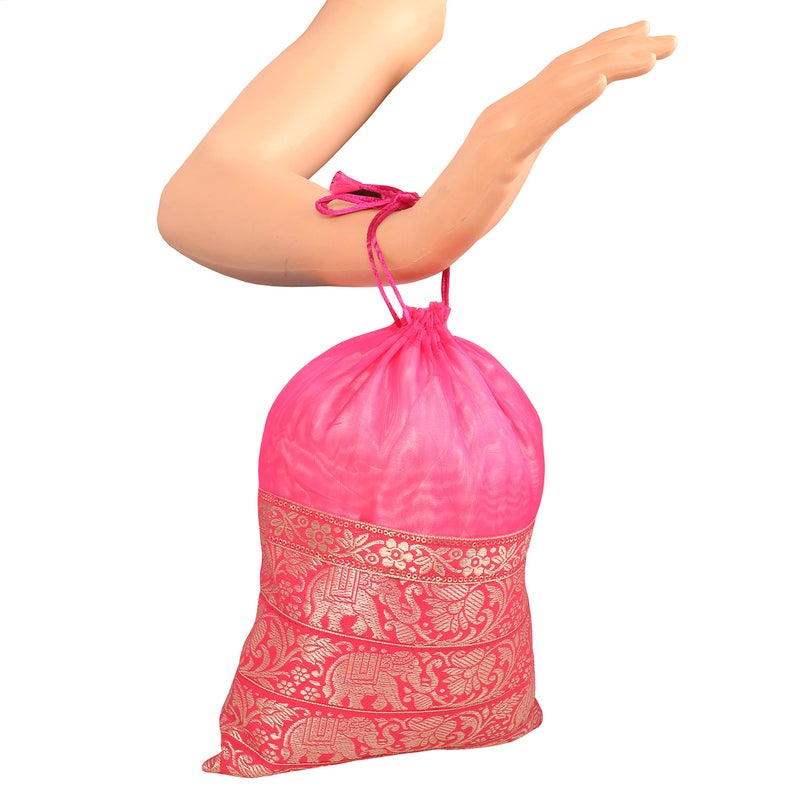 Touchstone Drawstring Bags Traditional Indian Handcrafted in Elephant Pattern Brocade fabric. Perfect for Gifts Jewelry Weddings Sweet Distribution Set of 6 Vibrant Multicolor Pouches Purses Potli. - Image 4